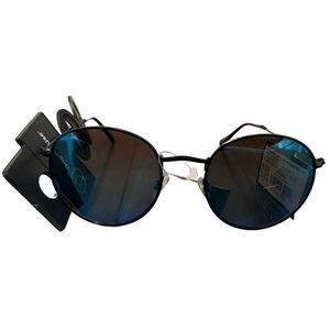Original use womens New black frame blue metallic round sunglasses